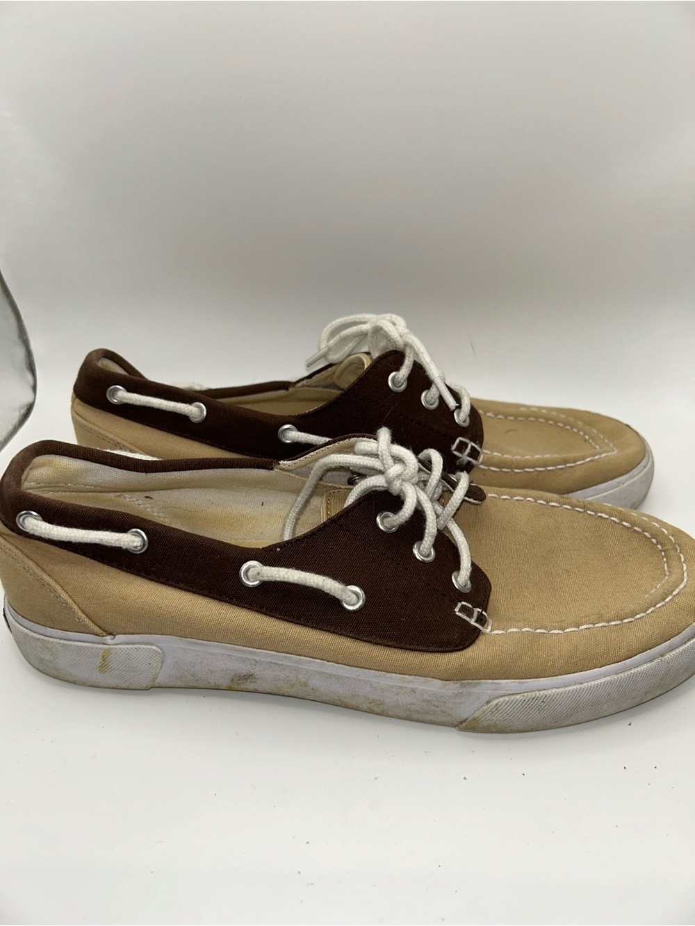 Polo Ralph Lauren Lilia tan and brown canvas boat shoes size 10